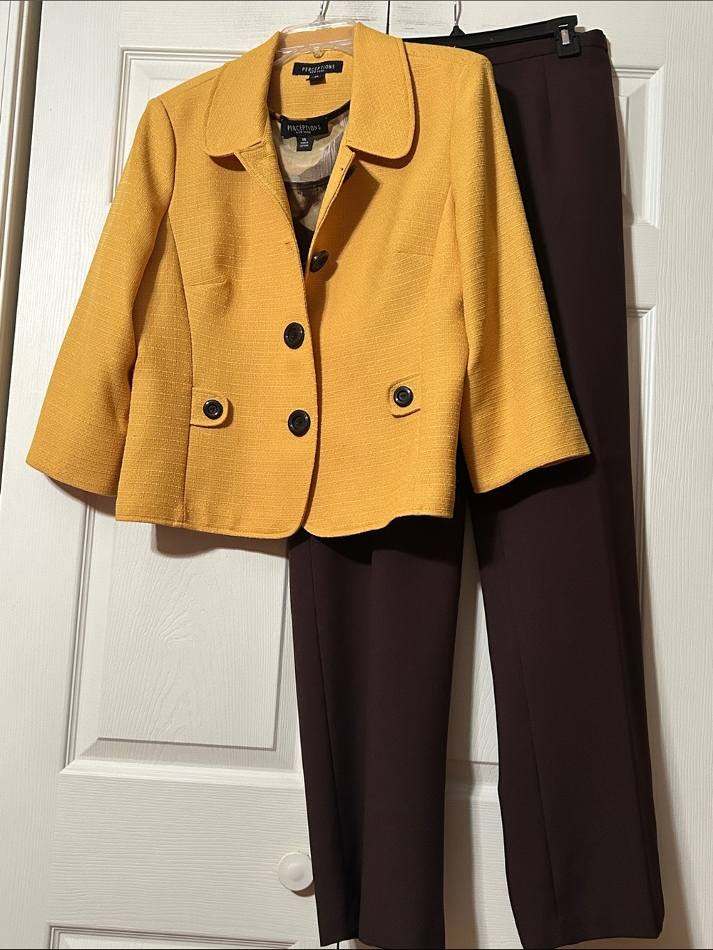 Perceptions sz 14 Suit w/Cropped Button Blazer, Brown Floral Tank & Brown Pants
